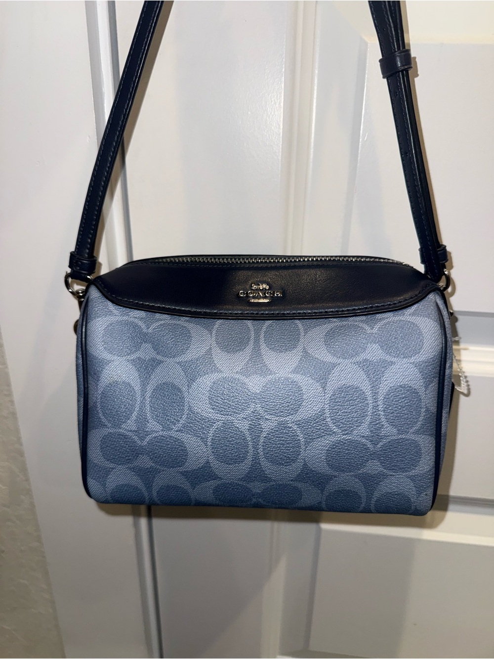 Small Coach Blue Signature Canvas Crossbody with Navy Trim